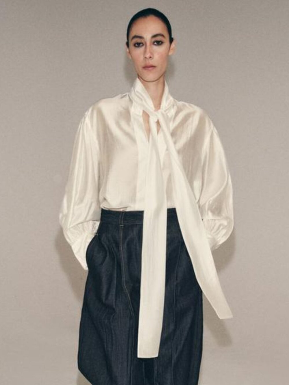 ZARA SATIN EFFECT SHIRT WITH TIES ZW COLLECTION